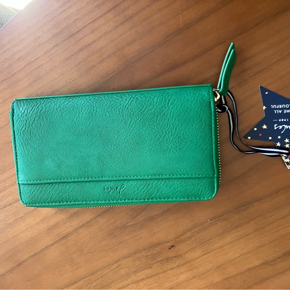 Joules Bright Green Zip-Around Wristlet Wallet